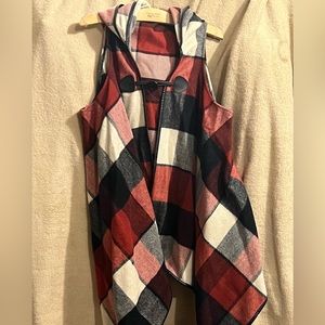 Wool buffalo check, hooded cape